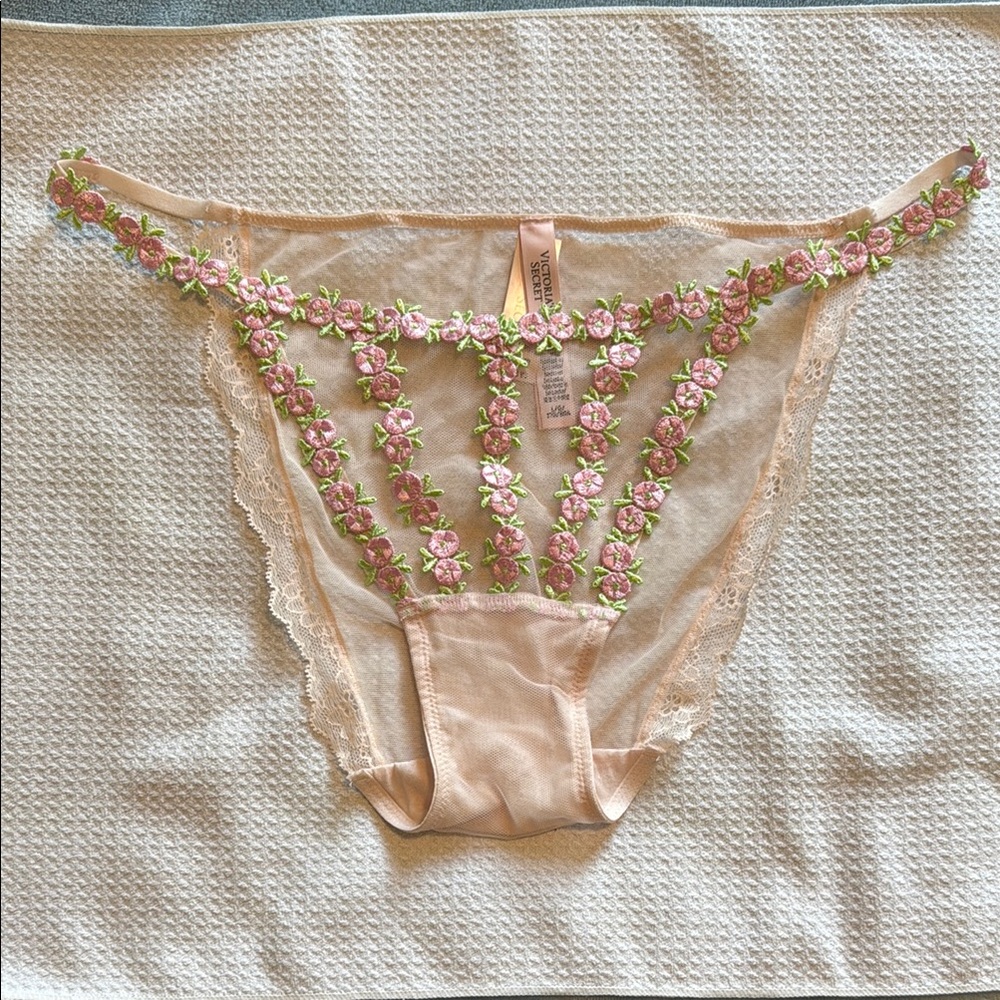 NWT Victoria’s Secret Rosebud Embroidery String Bikini Panty size L